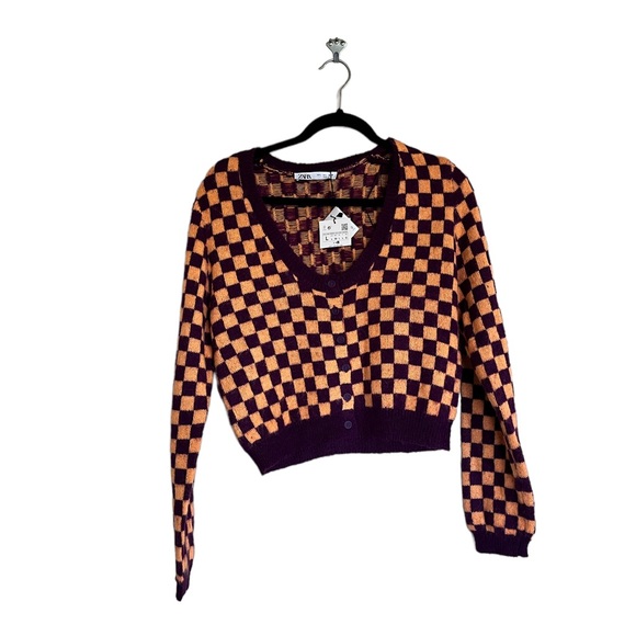 NWT Zara Wool Blend Plaid Knit Cardigan Jacket Size LARGE - Picture 6 of 7